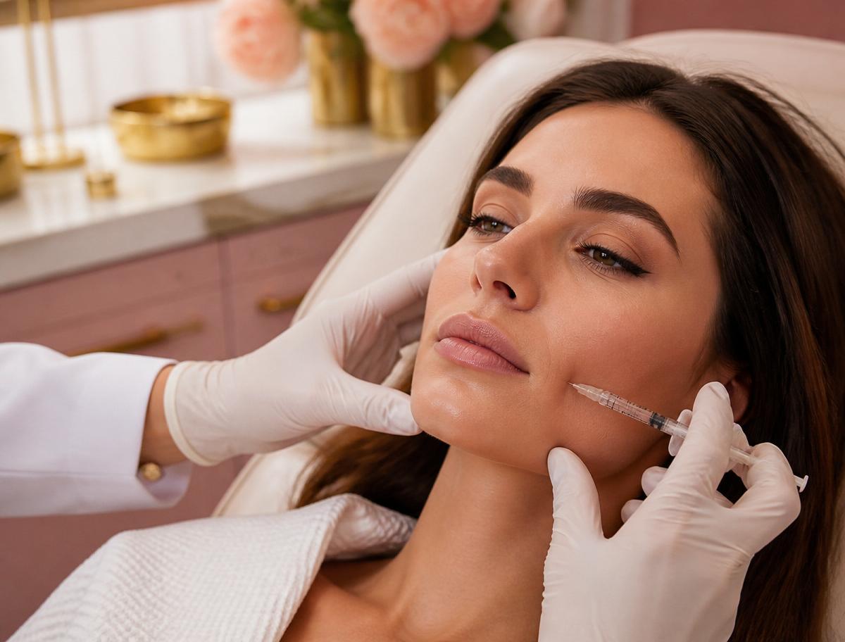 Paciente realizando harmonização facial na Clínica Além da Pele em Foz do Iguaçu